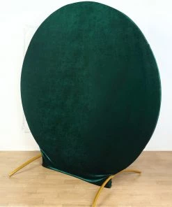 HIER_3110 7.5ft Hunter Emerald Green Soft Velvet Round Backdrop Stand Cover, Fitted Wedding Arch Cover - 2-Sided Backdrop Panels