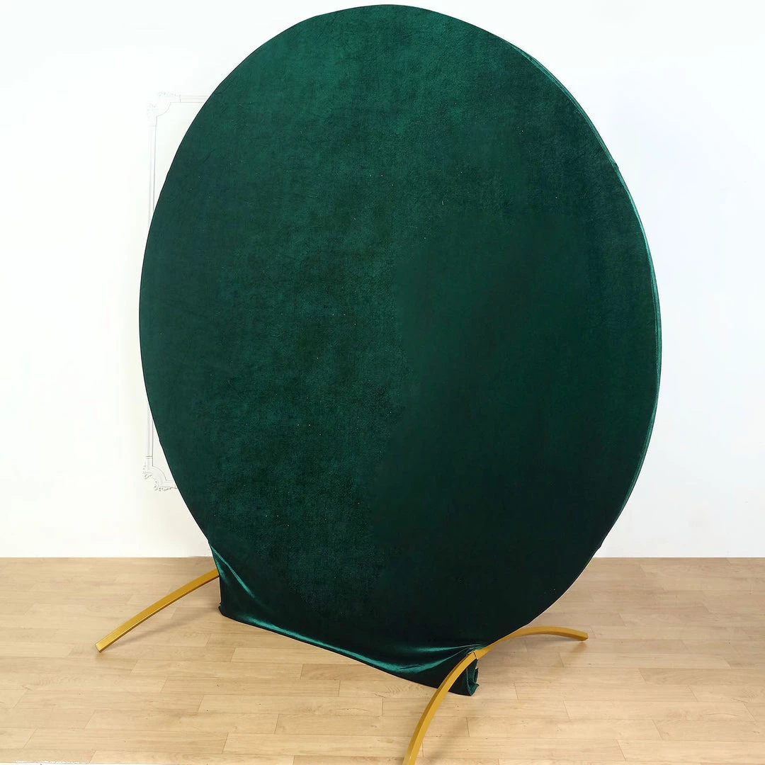 HIER_3110 7.5ft Hunter Emerald Green Soft Velvet Round Backdrop Stand Cover, Fitted Wedding Arch Cover - 2-Sided Backdrop Panels 2 HIER_3110 7.5ft Hunter Emerald Green Soft Velvet Round Backdrop Stand Cover, Fitted Wedding Arch Cover - 2-Sided Backdrop Panels