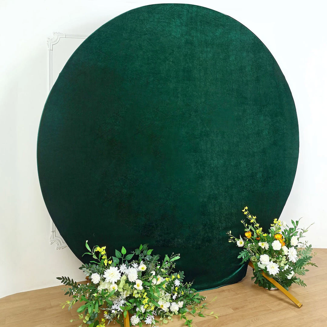 HIER_3110 7.5ft Hunter Emerald Green Soft Velvet Round Backdrop Stand Cover, Fitted Wedding Arch Cover - 2-Sided Backdrop Panels 7 HIER_3110 7.5ft Hunter Emerald Green Soft Velvet Round Backdrop Stand Cover, Fitted Wedding Arch Cover - 2-Sided Backdrop Panels