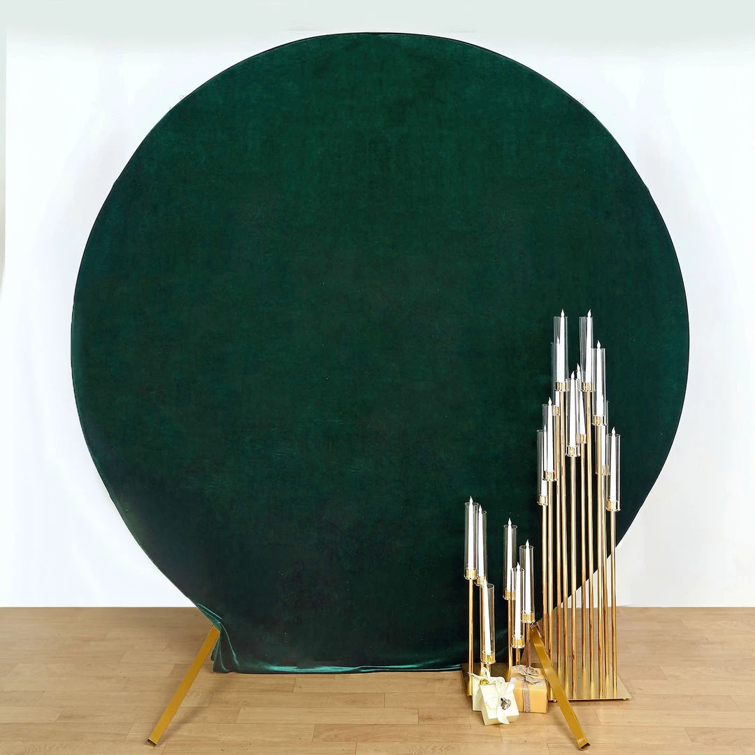 HIER_3110 7.5ft Hunter Emerald Green Soft Velvet Round Backdrop Stand Cover, Fitted Wedding Arch Cover - 2-Sided Backdrop Panels 5 HIER_3110 7.5ft Hunter Emerald Green Soft Velvet Round Backdrop Stand Cover, Fitted Wedding Arch Cover - 2-Sided Backdrop Panels