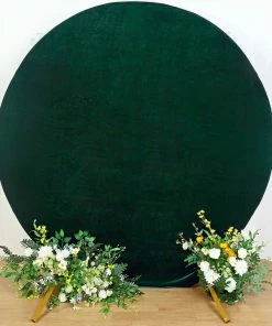HIER_3110 7.5ft Hunter Emerald Green Soft Velvet Round Backdrop Stand Cover, Fitted Wedding Arch Cover - 2-Sided Backdrop Panels
