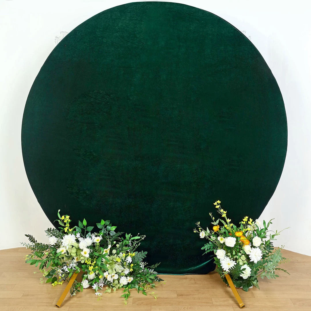 HIER_3110 7.5ft Hunter Emerald Green Soft Velvet Round Backdrop Stand Cover, Fitted Wedding Arch Cover - 2-Sided Backdrop Panels 1 HIER_3110 7.5ft Hunter Emerald Green Soft Velvet Round Backdrop Stand Cover, Fitted Wedding Arch Cover - 2-Sided Backdrop Panels