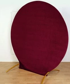 HIER_3110 7.5ft Burgundy Soft Velvet Round Backdrop Stand Cover, Fitted Wedding Arch Cover - 2-Sided