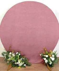 HIER_3110 Backdrop Panels 7.5ft Dusty Rose Soft Velvet Round Backdrop Stand Cover, Fitted Wedding Arch Cover - 2-Sided