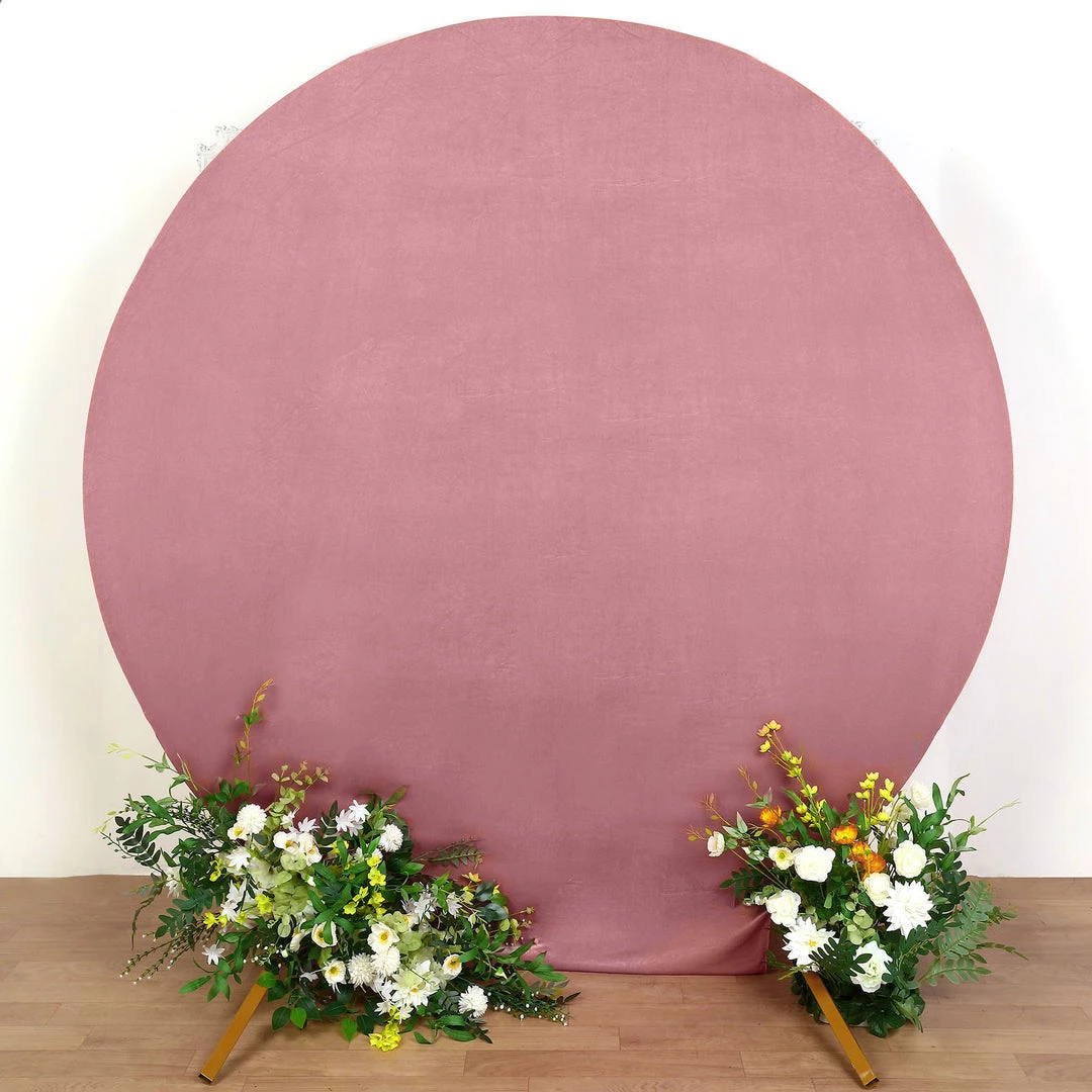 HIER_3110 Backdrop Panels 7.5ft Dusty Rose Soft Velvet Round Backdrop Stand Cover, Fitted Wedding Arch Cover - 2-Sided 1 HIER_3110 Backdrop Panels 7.5ft Dusty Rose Soft Velvet Round Backdrop Stand Cover, Fitted Wedding Arch Cover - 2-Sided