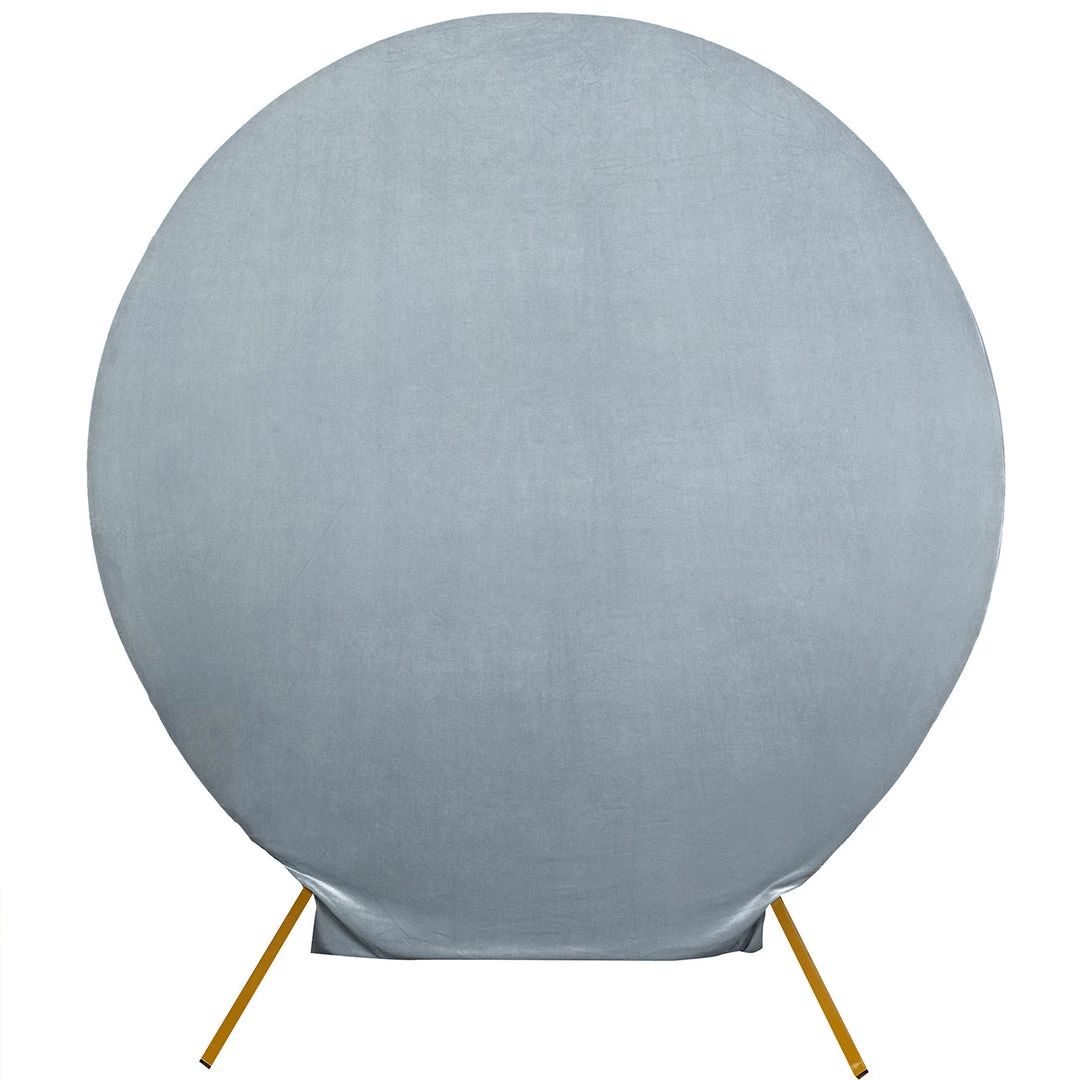 HIER_3110 7.5ft Dusty Blue Soft Velvet Round Backdrop Stand Cover, Fitted Wedding Arch Cover - 2-Sided Backdrop Panels 12 HIER_3110 7.5ft Dusty Blue Soft Velvet Round Backdrop Stand Cover, Fitted Wedding Arch Cover - 2-Sided Backdrop Panels
