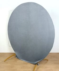HIER_3110 7.5ft Dusty Blue Soft Velvet Round Backdrop Stand Cover, Fitted Wedding Arch Cover - 2-Sided Backdrop Panels