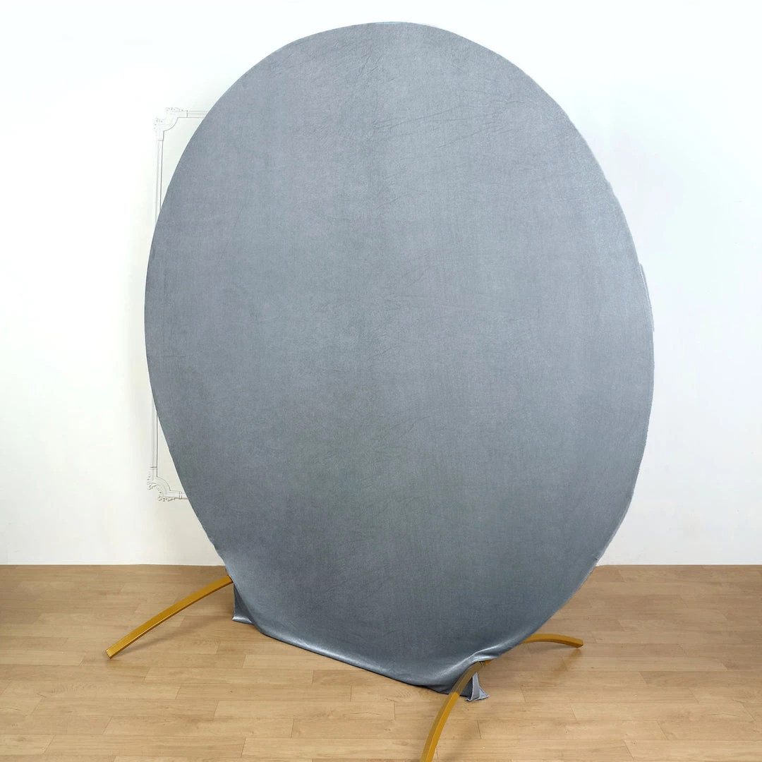 HIER_3110 7.5ft Dusty Blue Soft Velvet Round Backdrop Stand Cover, Fitted Wedding Arch Cover - 2-Sided Backdrop Panels 2 HIER_3110 7.5ft Dusty Blue Soft Velvet Round Backdrop Stand Cover, Fitted Wedding Arch Cover - 2-Sided Backdrop Panels