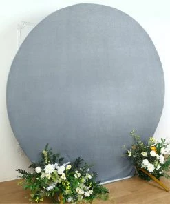 HIER_3110 7.5ft Dusty Blue Soft Velvet Round Backdrop Stand Cover, Fitted Wedding Arch Cover - 2-Sided Backdrop Panels 18 HIER_3110 7.5ft Dusty Blue Soft Velvet Round Backdrop Stand Cover, Fitted Wedding Arch Cover - 2-Sided Backdrop Panels