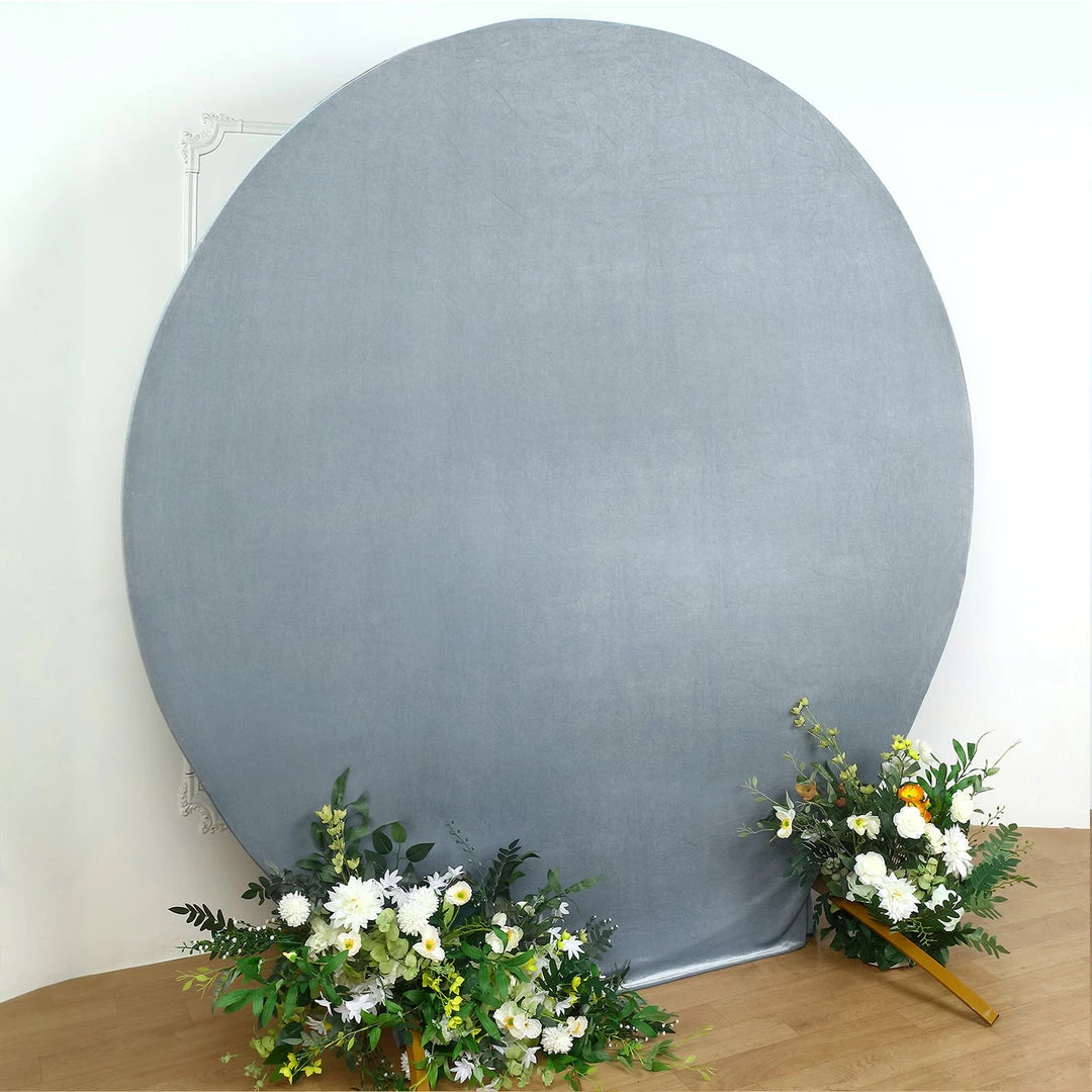 HIER_3110 7.5ft Dusty Blue Soft Velvet Round Backdrop Stand Cover, Fitted Wedding Arch Cover - 2-Sided Backdrop Panels 7 HIER_3110 7.5ft Dusty Blue Soft Velvet Round Backdrop Stand Cover, Fitted Wedding Arch Cover - 2-Sided Backdrop Panels