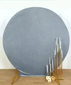 HIER_3110 7.5ft Dusty Blue Soft Velvet Round Backdrop Stand Cover, Fitted Wedding Arch Cover - 2-Sided Backdrop Panels 17 HIER_3110 7.5ft Dusty Blue Soft Velvet Round Backdrop Stand Cover, Fitted Wedding Arch Cover - 2-Sided Backdrop Panels