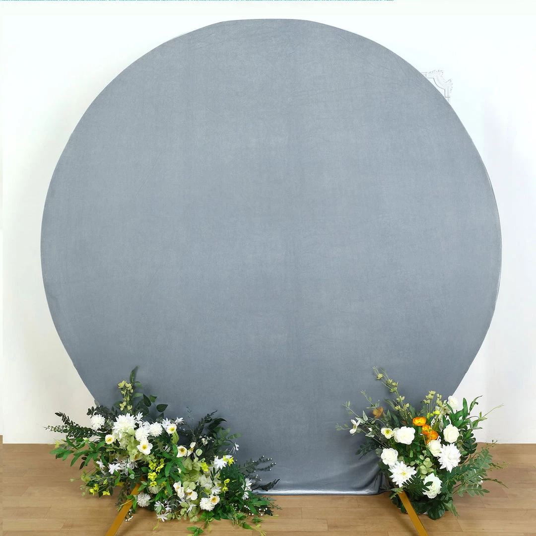 HIER_3110 7.5ft Dusty Blue Soft Velvet Round Backdrop Stand Cover, Fitted Wedding Arch Cover - 2-Sided Backdrop Panels 1 HIER_3110 7.5ft Dusty Blue Soft Velvet Round Backdrop Stand Cover, Fitted Wedding Arch Cover - 2-Sided Backdrop Panels