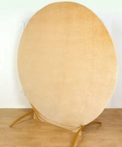 HIER_3110 7.5ft Champagne Soft Velvet Round Backdrop Stand Cover, Fitted Wedding Arch Cover - 2-Sided