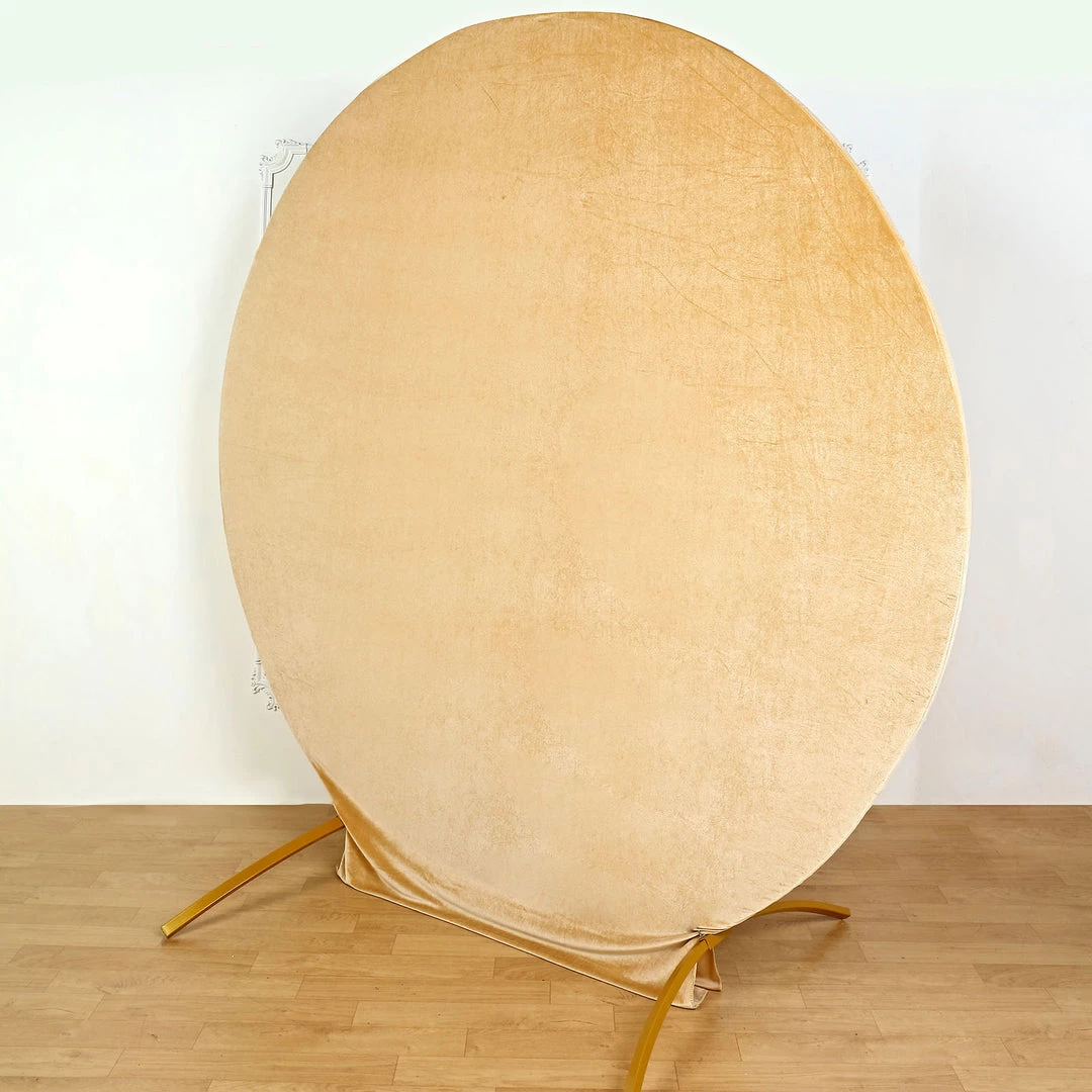 HIER_3110 7.5ft Champagne Soft Velvet Round Backdrop Stand Cover, Fitted Wedding Arch Cover - 2-Sided 2 HIER_3110 7.5ft Champagne Soft Velvet Round Backdrop Stand Cover, Fitted Wedding Arch Cover - 2-Sided