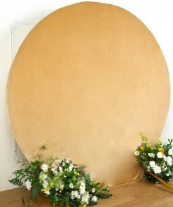 HIER_3110 7.5ft Champagne Soft Velvet Round Backdrop Stand Cover, Fitted Wedding Arch Cover - 2-Sided 18 HIER_3110 7.5ft Champagne Soft Velvet Round Backdrop Stand Cover, Fitted Wedding Arch Cover - 2-Sided