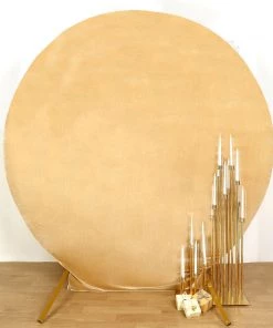 HIER_3110 7.5ft Champagne Soft Velvet Round Backdrop Stand Cover, Fitted Wedding Arch Cover - 2-Sided 16 HIER_3110 7.5ft Champagne Soft Velvet Round Backdrop Stand Cover, Fitted Wedding Arch Cover - 2-Sided