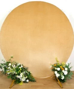 HIER_3110 7.5ft Champagne Soft Velvet Round Backdrop Stand Cover, Fitted Wedding Arch Cover - 2-Sided