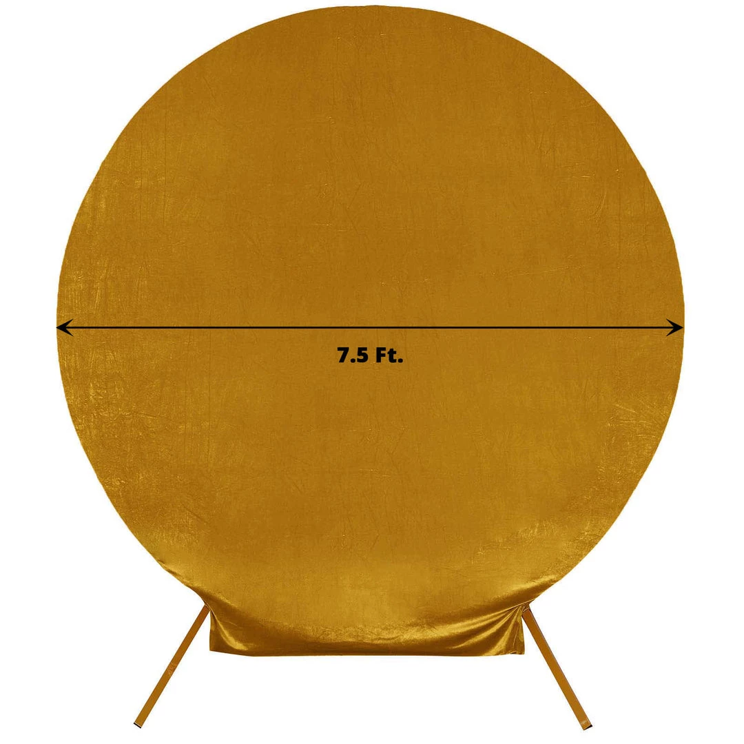 HIER_3110 7.5ft Metallic Gold Soft Velvet Round Backdrop Stand Cover, Fitted Wedding Arch Cover - 2-Sided Backdrop Panels 3 HIER_3110 7.5ft Metallic Gold Soft Velvet Round Backdrop Stand Cover, Fitted Wedding Arch Cover - 2-Sided Backdrop Panels