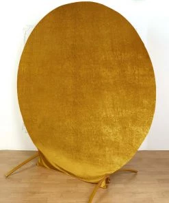 HIER_3110 7.5ft Metallic Gold Soft Velvet Round Backdrop Stand Cover, Fitted Wedding Arch Cover - 2-Sided Backdrop Panels