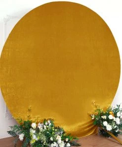 HIER_3110 7.5ft Metallic Gold Soft Velvet Round Backdrop Stand Cover, Fitted Wedding Arch Cover - 2-Sided Backdrop Panels 18 HIER_3110 7.5ft Metallic Gold Soft Velvet Round Backdrop Stand Cover, Fitted Wedding Arch Cover - 2-Sided Backdrop Panels