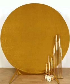HIER_3110 7.5ft Metallic Gold Soft Velvet Round Backdrop Stand Cover, Fitted Wedding Arch Cover - 2-Sided Backdrop Panels 17 HIER_3110 7.5ft Metallic Gold Soft Velvet Round Backdrop Stand Cover, Fitted Wedding Arch Cover - 2-Sided Backdrop Panels