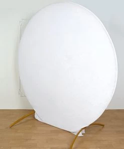 HIER_3110 7.5ft White Soft Velvet Round Backdrop Stand Cover, Fitted Wedding Arch Cover - 2-Sided Backdrop Panels