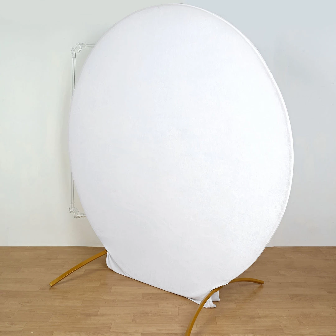 HIER_3110 7.5ft White Soft Velvet Round Backdrop Stand Cover, Fitted Wedding Arch Cover - 2-Sided Backdrop Panels 2 HIER_3110 7.5ft White Soft Velvet Round Backdrop Stand Cover, Fitted Wedding Arch Cover - 2-Sided Backdrop Panels