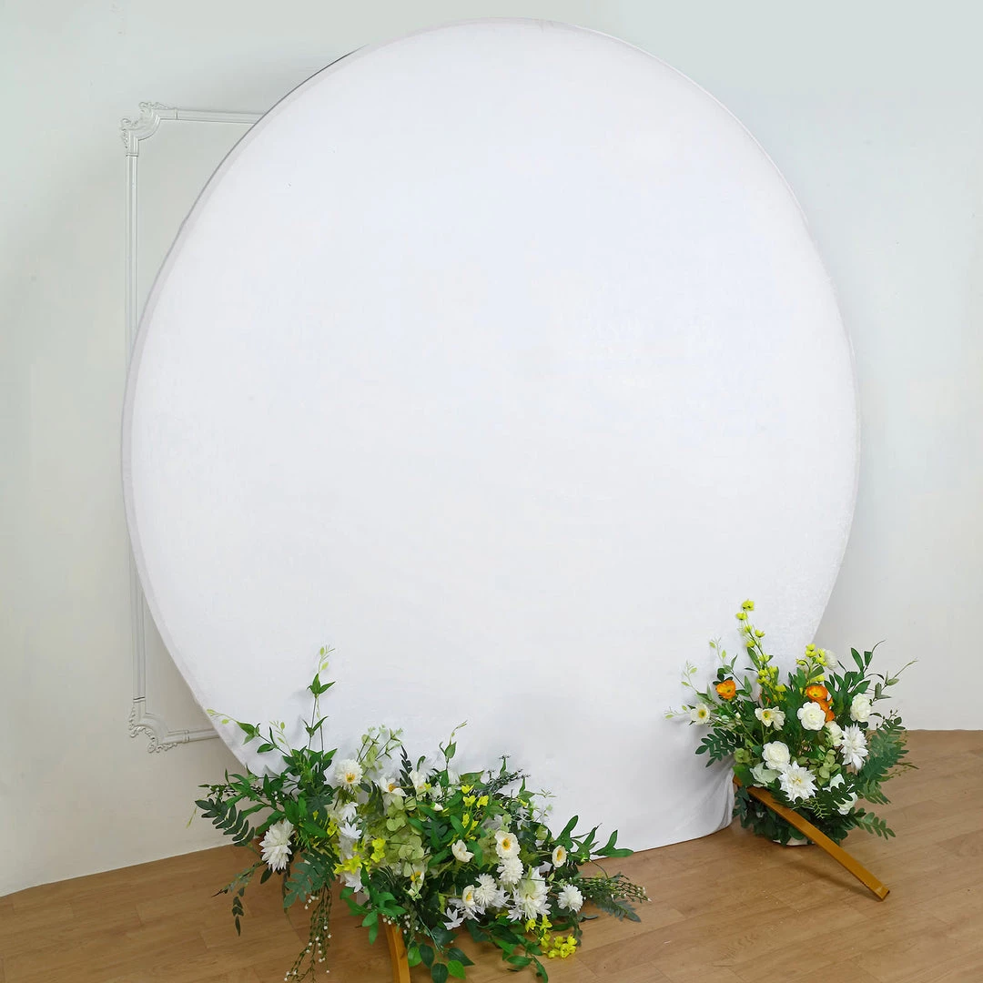 HIER_3110 7.5ft White Soft Velvet Round Backdrop Stand Cover, Fitted Wedding Arch Cover - 2-Sided Backdrop Panels 7 HIER_3110 7.5ft White Soft Velvet Round Backdrop Stand Cover, Fitted Wedding Arch Cover - 2-Sided Backdrop Panels