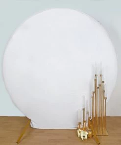 HIER_3110 7.5ft White Soft Velvet Round Backdrop Stand Cover, Fitted Wedding Arch Cover - 2-Sided Backdrop Panels 16 HIER_3110 7.5ft White Soft Velvet Round Backdrop Stand Cover, Fitted Wedding Arch Cover - 2-Sided Backdrop Panels