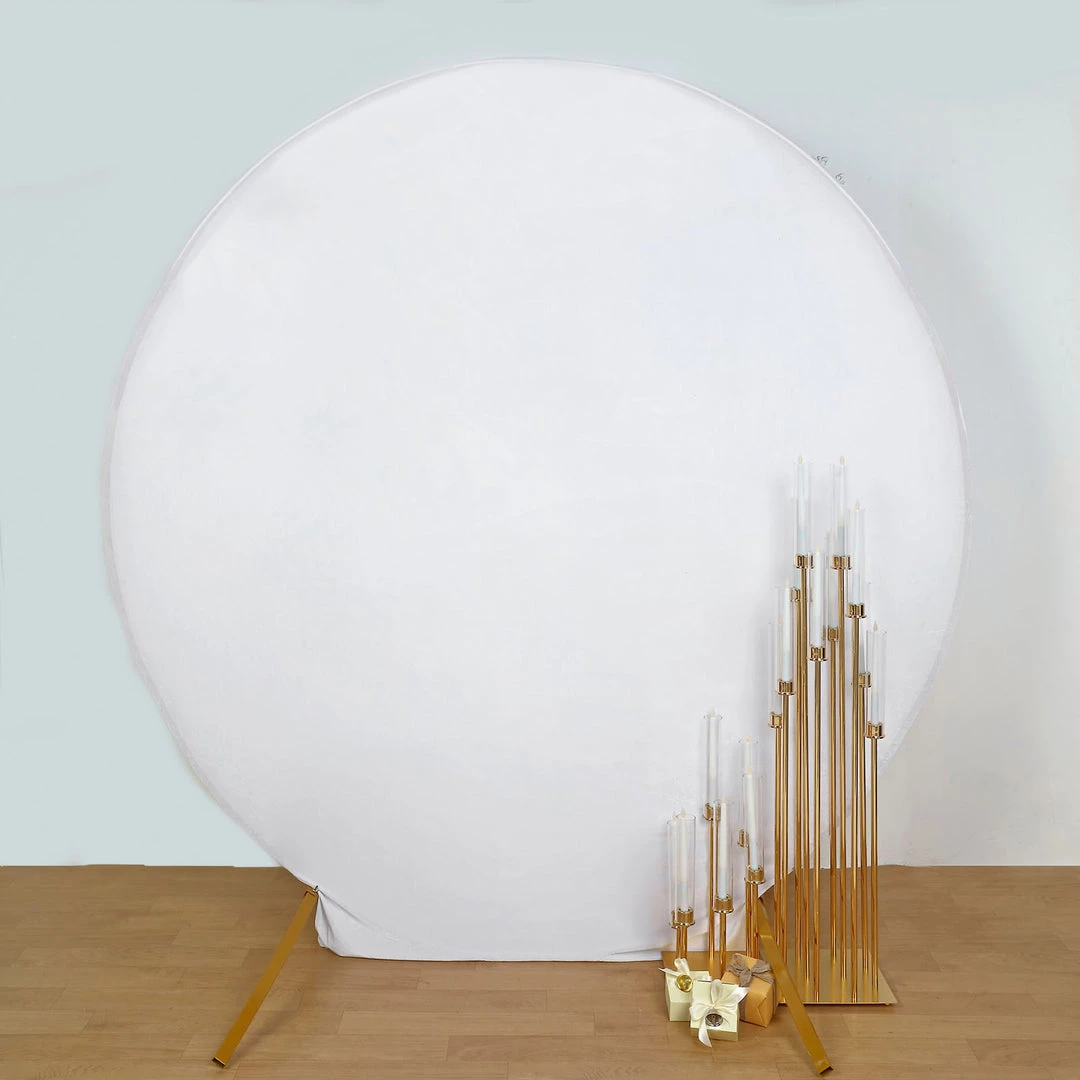 HIER_3110 7.5ft White Soft Velvet Round Backdrop Stand Cover, Fitted Wedding Arch Cover - 2-Sided Backdrop Panels 5 HIER_3110 7.5ft White Soft Velvet Round Backdrop Stand Cover, Fitted Wedding Arch Cover - 2-Sided Backdrop Panels
