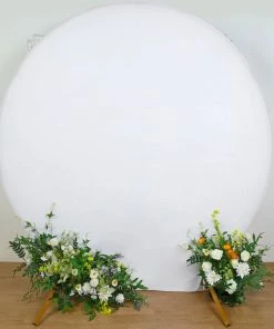 HIER_3110 7.5ft White Soft Velvet Round Backdrop Stand Cover, Fitted Wedding Arch Cover - 2-Sided Backdrop Panels