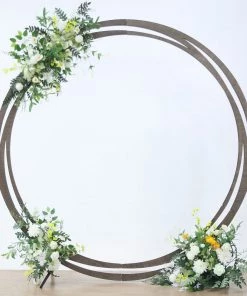HIER_3630 Big Event Backdrops & Décor 8ft Natural Brown Wood DIY Round Wedding Arch Backdrop Stand, Rustic Photo Backdrop Stand