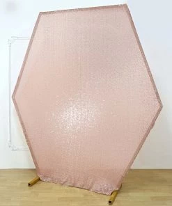 HIER_3110 Big Event Backdrops & Décor 8ftx7ft Blush/Rose Gold Sparkle Sequin Hexagon Wedding Arch Cover, Shiny Shimmer Backdrop Stand Cover - 2-Sided Custom Fit