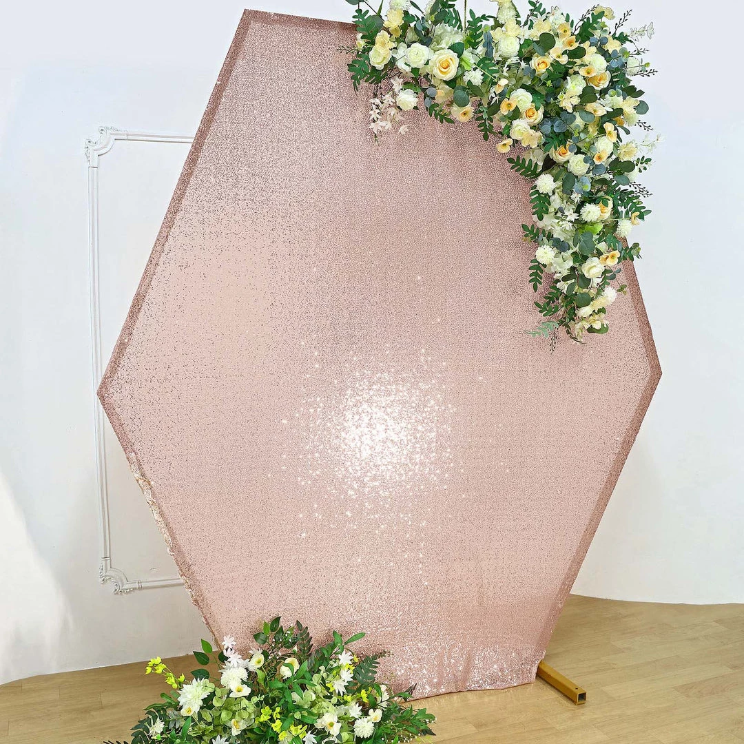 HIER_3110 Big Event Backdrops & Décor 8ftx7ft Blush/Rose Gold Sparkle Sequin Hexagon Wedding Arch Cover, Shiny Shimmer Backdrop Stand Cover - 2-Sided Custom Fit 5 HIER_3110 Big Event Backdrops & Décor 8ftx7ft Blush/Rose Gold Sparkle Sequin Hexagon Wedding Arch Cover, Shiny Shimmer Backdrop Stand Cover - 2-Sided Custom Fit