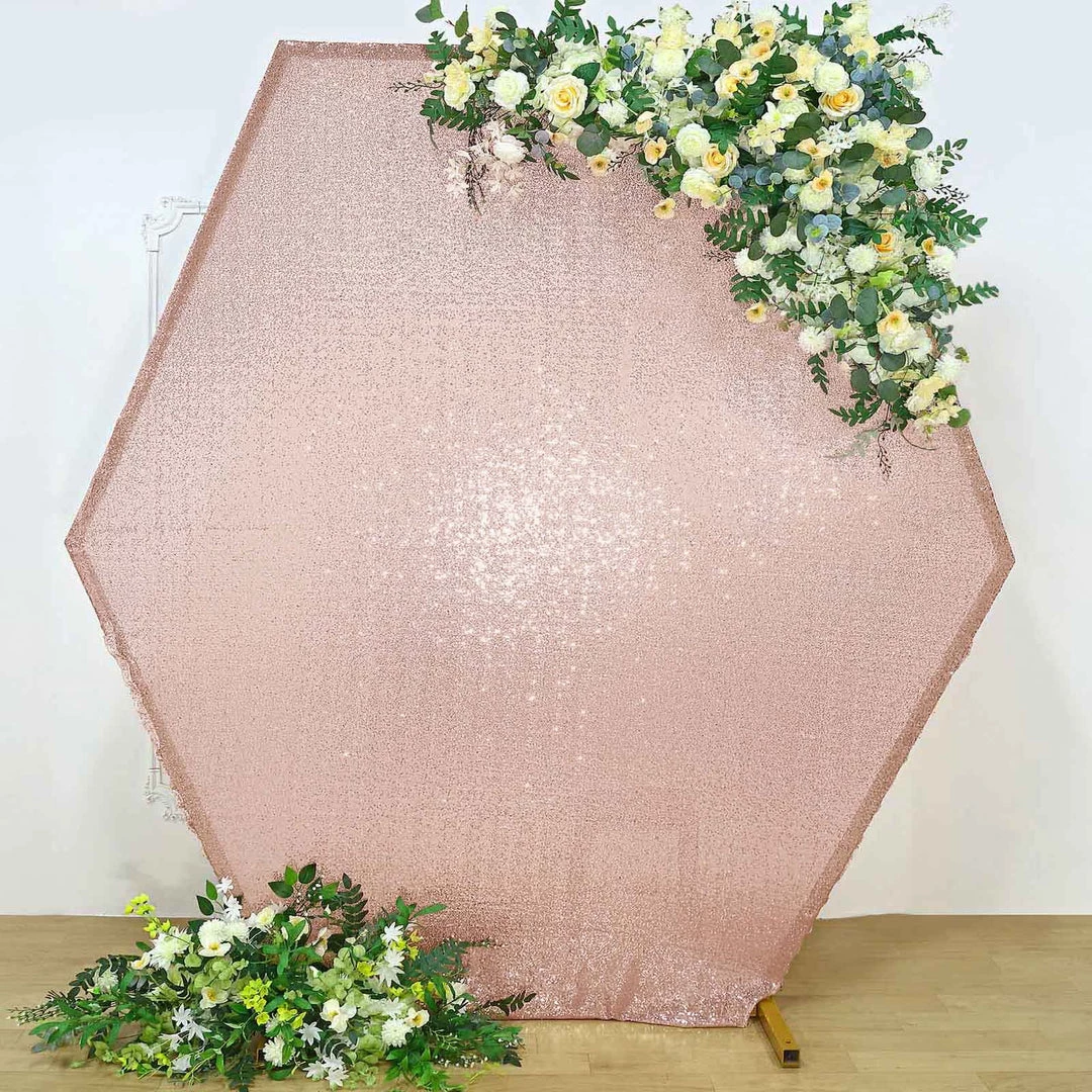 HIER_3110 Big Event Backdrops & Décor 8ftx7ft Blush/Rose Gold Sparkle Sequin Hexagon Wedding Arch Cover, Shiny Shimmer Backdrop Stand Cover - 2-Sided Custom Fit 1 HIER_3110 Big Event Backdrops & Décor 8ftx7ft Blush/Rose Gold Sparkle Sequin Hexagon Wedding Arch Cover, Shiny Shimmer Backdrop Stand Cover - 2-Sided Custom Fit