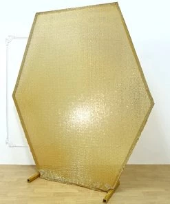 HIER_3110 Backdrop Panels 8ftx7ft Metallic Gold Sparkle Sequin Hexagon Wedding Arch Cover, Shiny Shimmer Backdrop Stand Cover - 2-Sided Custom Fit