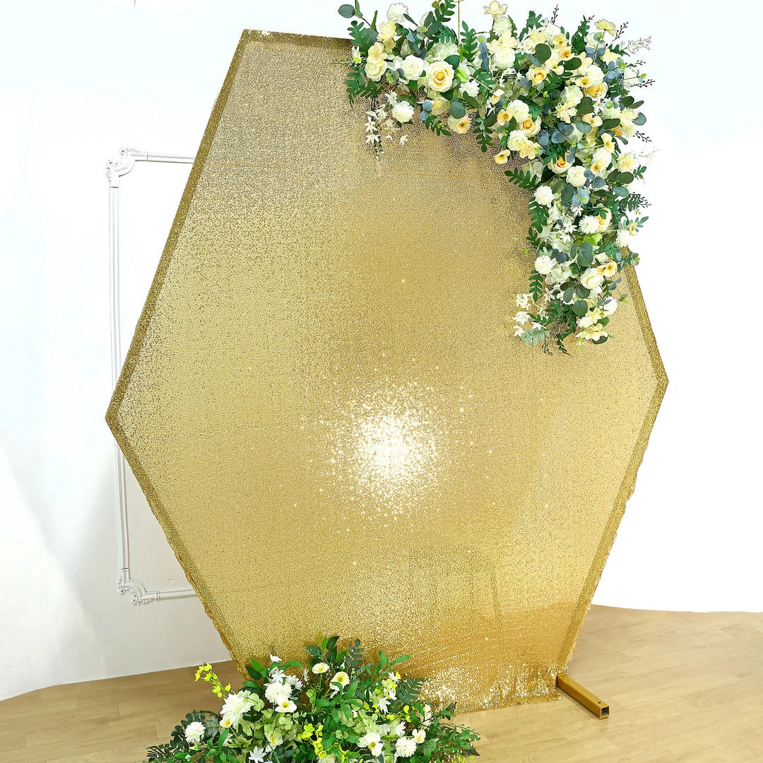 HIER_3110 Backdrop Panels 8ftx7ft Metallic Gold Sparkle Sequin Hexagon Wedding Arch Cover, Shiny Shimmer Backdrop Stand Cover - 2-Sided Custom Fit 5 HIER_3110 Backdrop Panels 8ftx7ft Metallic Gold Sparkle Sequin Hexagon Wedding Arch Cover, Shiny Shimmer Backdrop Stand Cover - 2-Sided Custom Fit