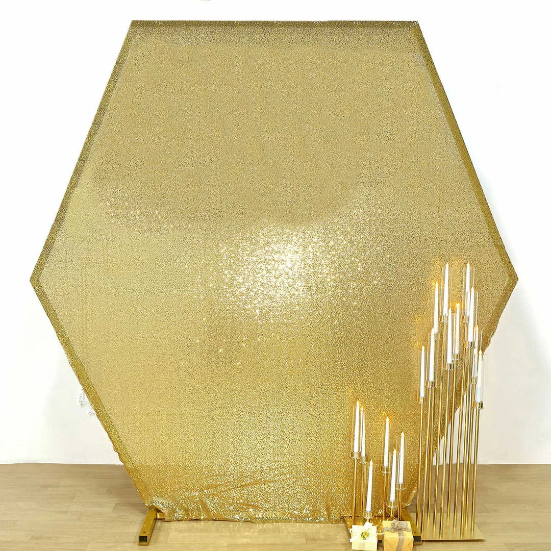 HIER_3110 Backdrop Panels 8ftx7ft Metallic Gold Sparkle Sequin Hexagon Wedding Arch Cover, Shiny Shimmer Backdrop Stand Cover - 2-Sided Custom Fit 4 HIER_3110 Backdrop Panels 8ftx7ft Metallic Gold Sparkle Sequin Hexagon Wedding Arch Cover, Shiny Shimmer Backdrop Stand Cover - 2-Sided Custom Fit