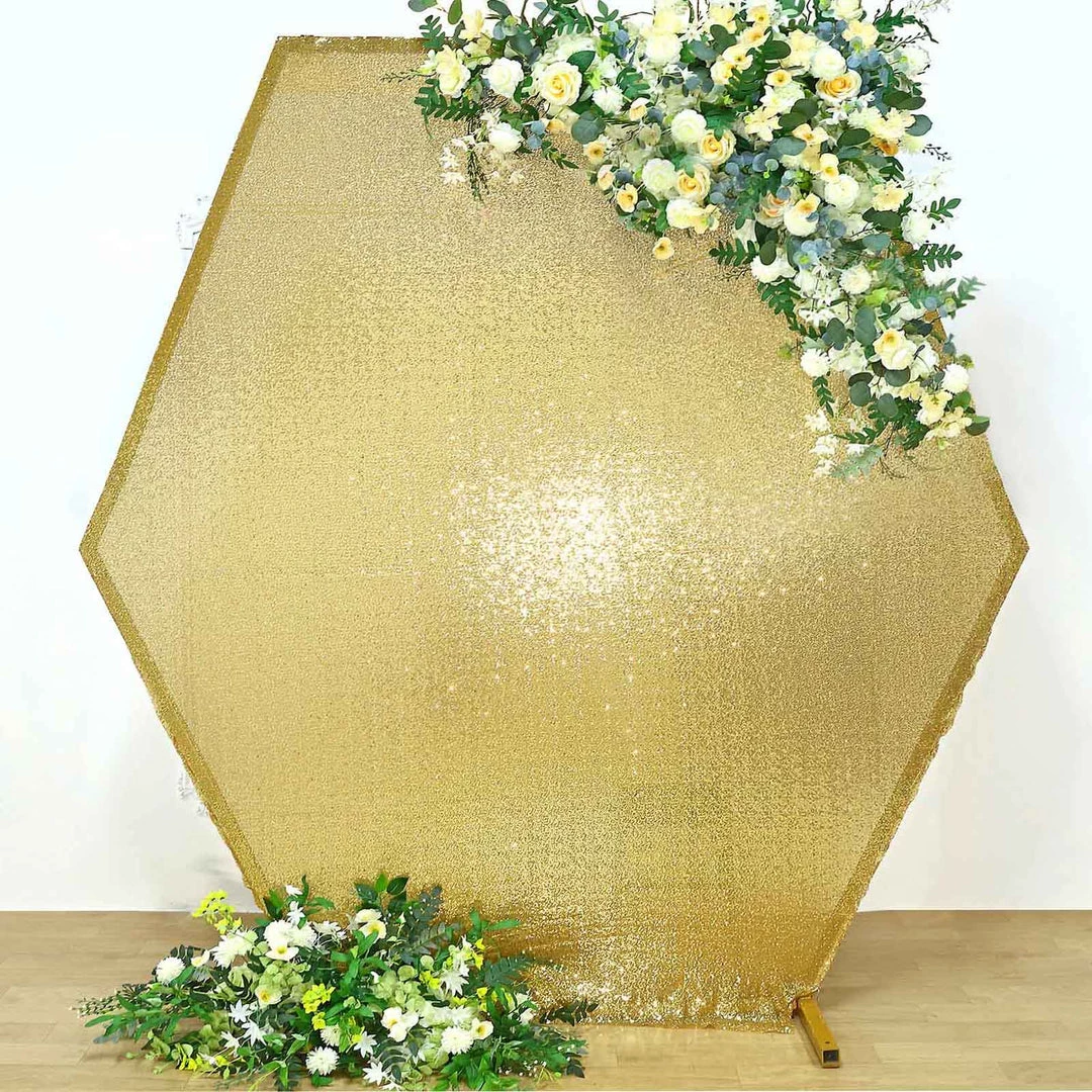 HIER_3110 Backdrop Panels 8ftx7ft Metallic Gold Sparkle Sequin Hexagon Wedding Arch Cover, Shiny Shimmer Backdrop Stand Cover - 2-Sided Custom Fit 1 HIER_3110 Backdrop Panels 8ftx7ft Metallic Gold Sparkle Sequin Hexagon Wedding Arch Cover, Shiny Shimmer Backdrop Stand Cover - 2-Sided Custom Fit