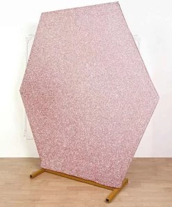 HIER_3110 8ft Rose Gold 2-Sided Shimmer Fitted Hexagon Wedding Backdrop Cover Metallic Glittered Spandex Hexagon Backdrop