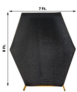 HIER_3110 8ftx7ft Shiny Black 2-Sided Spandex Fit Hexagon Wedding Backdrop Cover