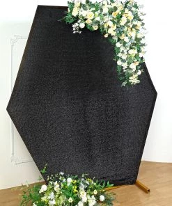 HIER_3110 8ftx7ft Shiny Black 2-Sided Spandex Fit Hexagon Wedding Backdrop Cover