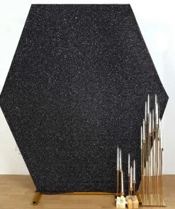 HIER_3110 8ftx7ft Shiny Black 2-Sided Spandex Fit Hexagon Wedding Backdrop Cover