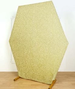 HIER_3110 8ftx7ft Champagne 2-Sided Spandex Fit Hexagon Wedding Backdrop Cover