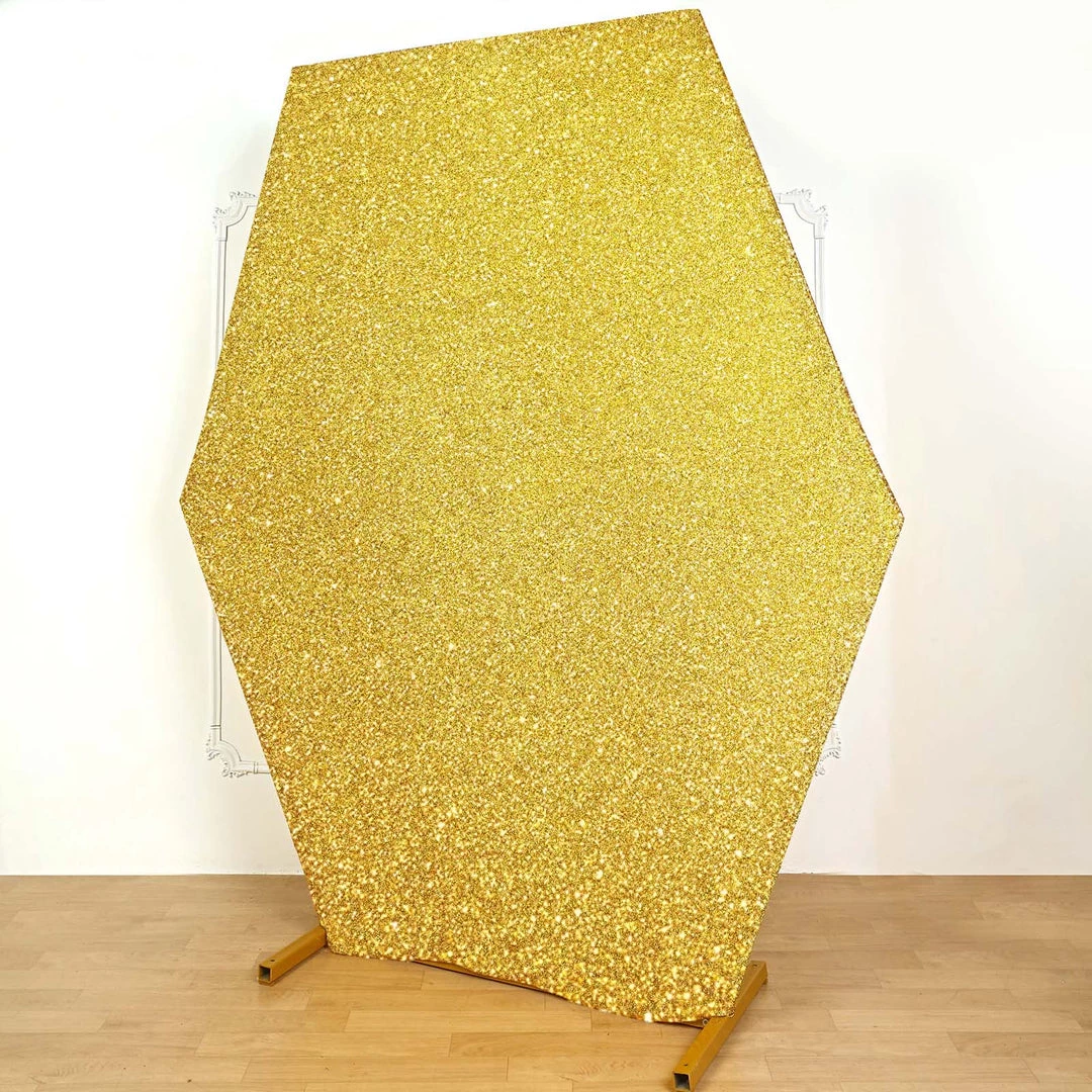 HIER_3110 Backdrop Panels 8ft Gold 2-Sided Shimmer Fitted Hexagon Wedding Backdrop Cover Metallic Glittered Spandex Hexagon Backdrop 2 HIER_3110 Backdrop Panels 8ft Gold 2-Sided Shimmer Fitted Hexagon Wedding Backdrop Cover Metallic Glittered Spandex Hexagon Backdrop