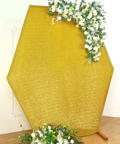 HIER_3110 Backdrop Panels 8ft Gold 2-Sided Shimmer Fitted Hexagon Wedding Backdrop Cover Metallic Glittered Spandex Hexagon Backdrop 17 HIER_3110 Backdrop Panels 8ft Gold 2-Sided Shimmer Fitted Hexagon Wedding Backdrop Cover Metallic Glittered Spandex Hexagon Backdrop