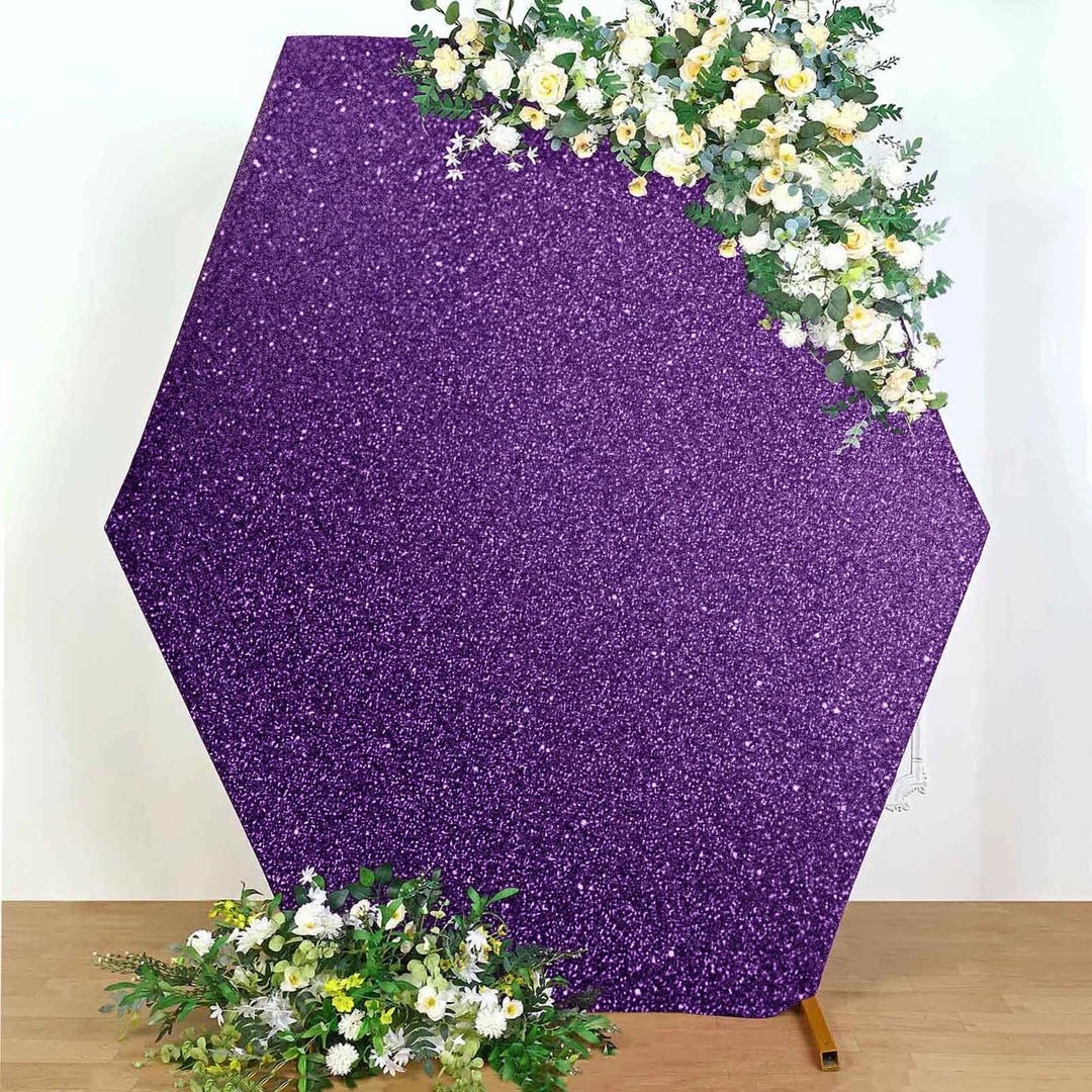 HIER_3110 8ftx7ft Shiny Purple 2-Side Spandex Fit Hexagon Wedding Backdrop Cover 1 HIER_3110 8ftx7ft Shiny Purple 2-Side Spandex Fit Hexagon Wedding Backdrop Cover