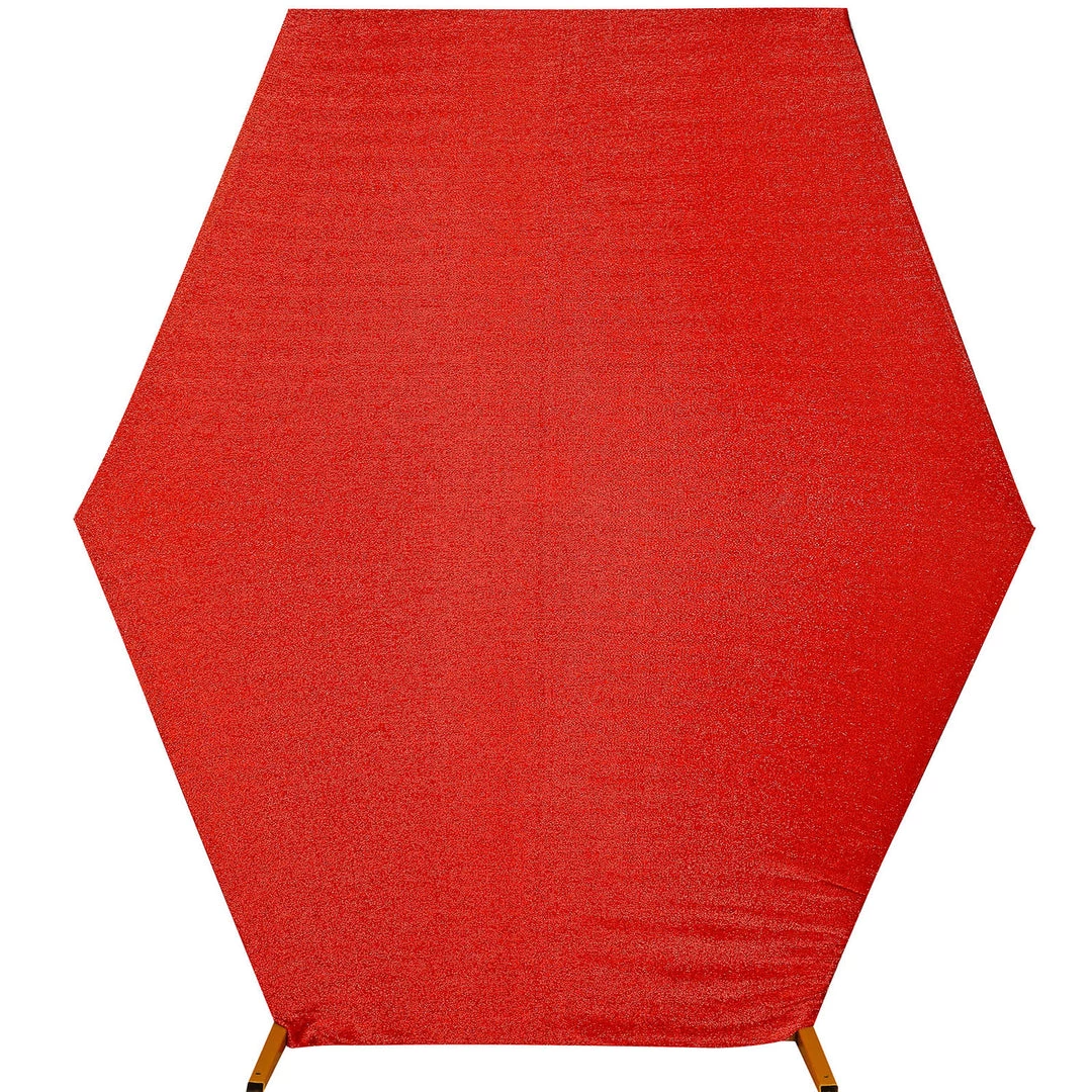 HIER_3110 Backdrop Panels 8ft Red 2-Sided Shimmer Fitted Hexagon Wedding Backdrop Cover Metallic Glittered Spandex Hexagon Backdrop 11 HIER_3110 Backdrop Panels 8ft Red 2-Sided Shimmer Fitted Hexagon Wedding Backdrop Cover Metallic Glittered Spandex Hexagon Backdrop