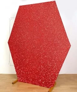 HIER_3110 Backdrop Panels 8ft Red 2-Sided Shimmer Fitted Hexagon Wedding Backdrop Cover Metallic Glittered Spandex Hexagon Backdrop