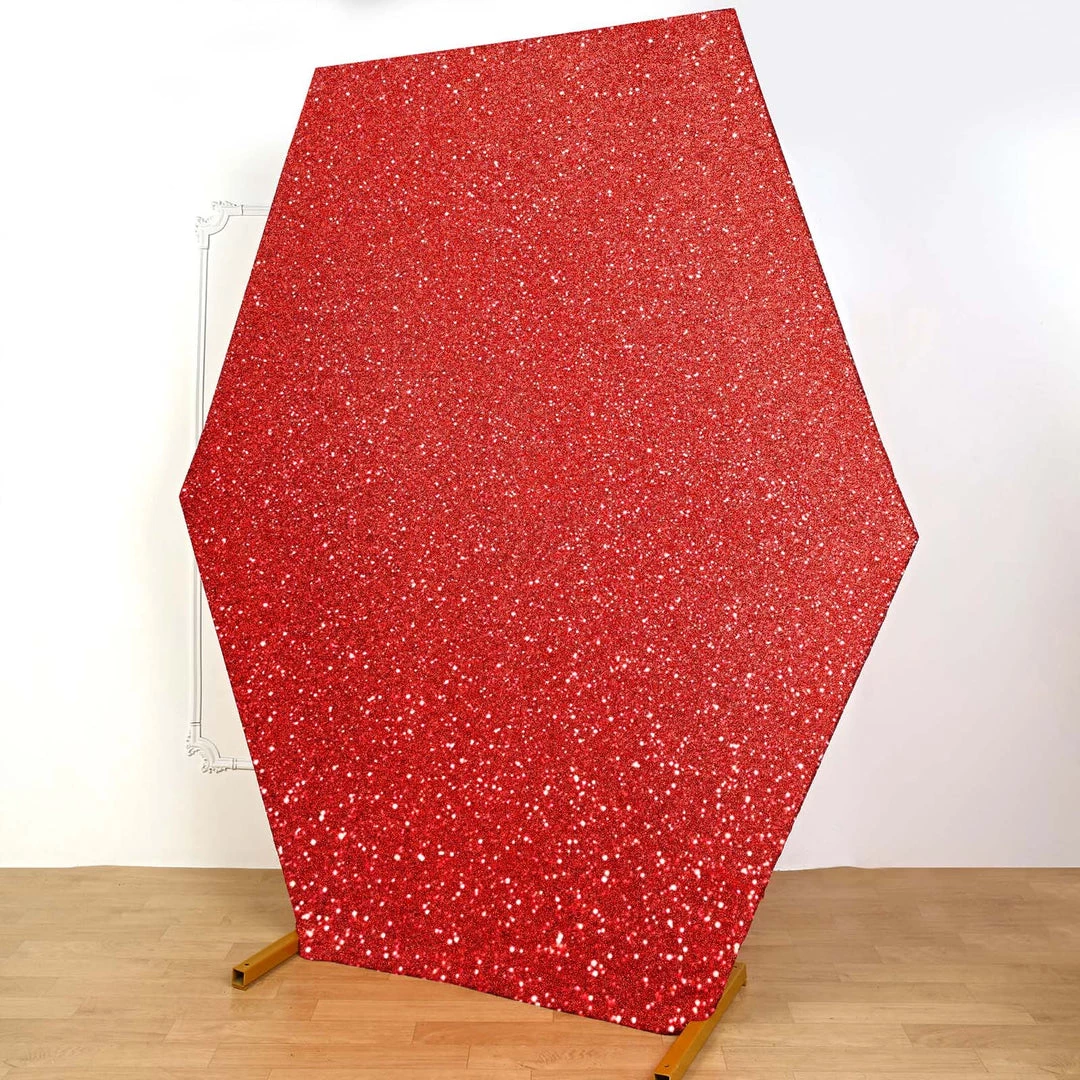 HIER_3110 Backdrop Panels 8ft Red 2-Sided Shimmer Fitted Hexagon Wedding Backdrop Cover Metallic Glittered Spandex Hexagon Backdrop 2 HIER_3110 Backdrop Panels 8ft Red 2-Sided Shimmer Fitted Hexagon Wedding Backdrop Cover Metallic Glittered Spandex Hexagon Backdrop